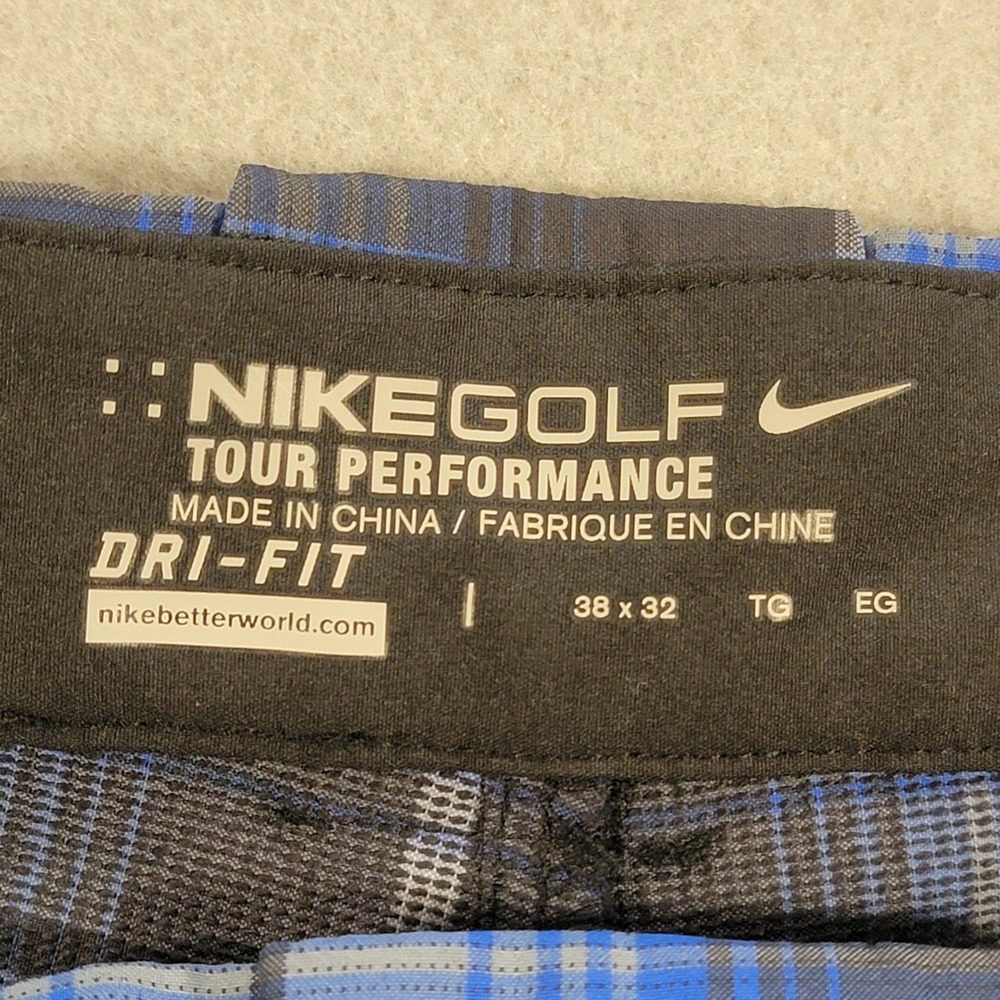 Nike Golf Tour Performance Dri-FIT Plaid Pants Mens 38x32 Blue Gray Tartan Check - Picture 3 of 10